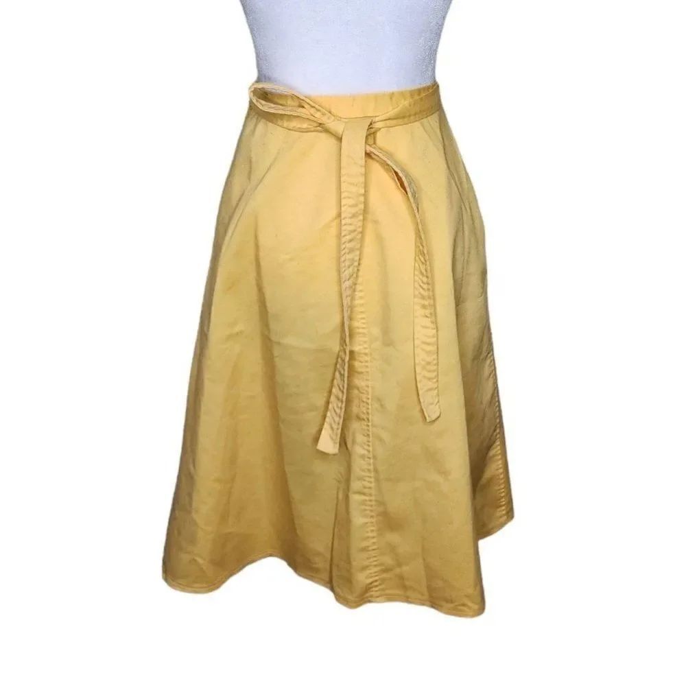 Vintage 70s 80s Wrap Skirt Womens Size S Yellow Denim Brushed Cotton Pockets
